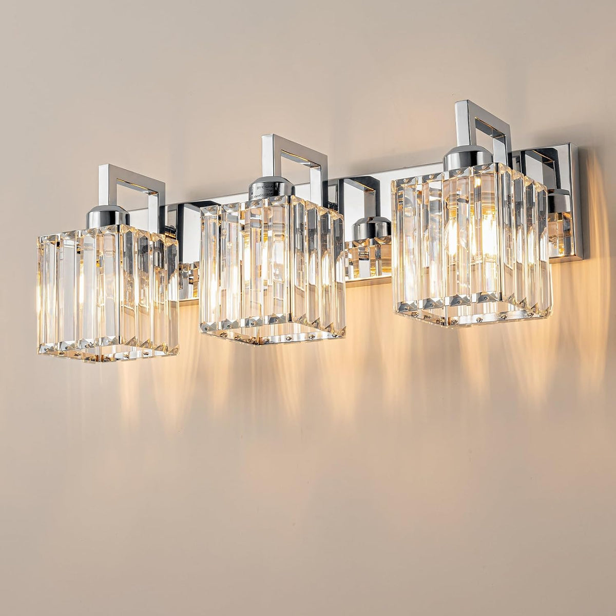 FDPBY Modern Bathroom Vanity Light 3-Lights Chrome Crystal Wall Lamp Bathroom