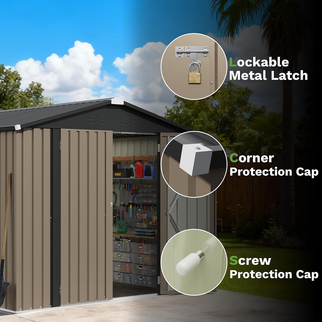 patiowell 8x8 ft storage shed, outdoor metal sheds, side view