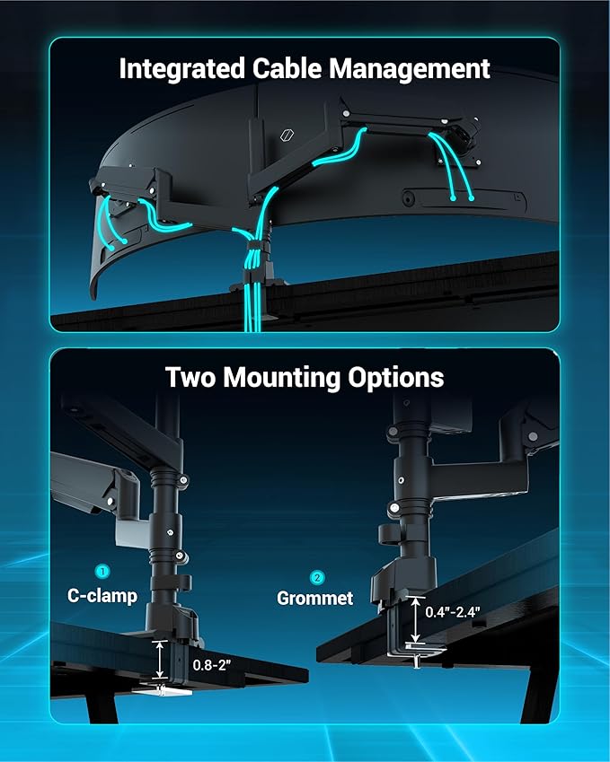 Ergounion Dual Monitor Arm for 13-49 Inch Ultrawide Screens, Heavy Duty Monitor