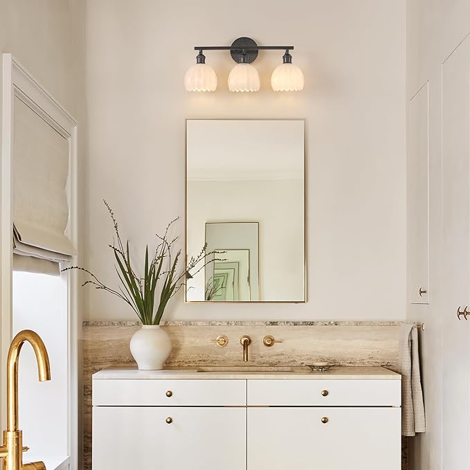 Shenmoyl Bathroom Light Fixtures, 3-Light Black Vanity Wall Light Over Mirror
