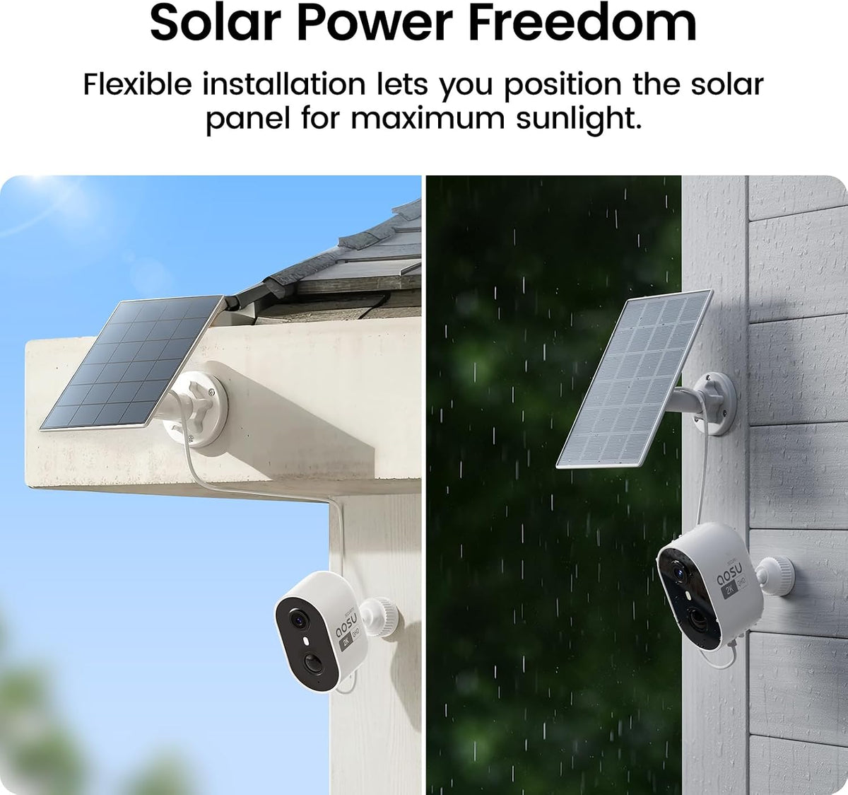 aosu 2k solar security cameras wireless outdoor system, front angle view