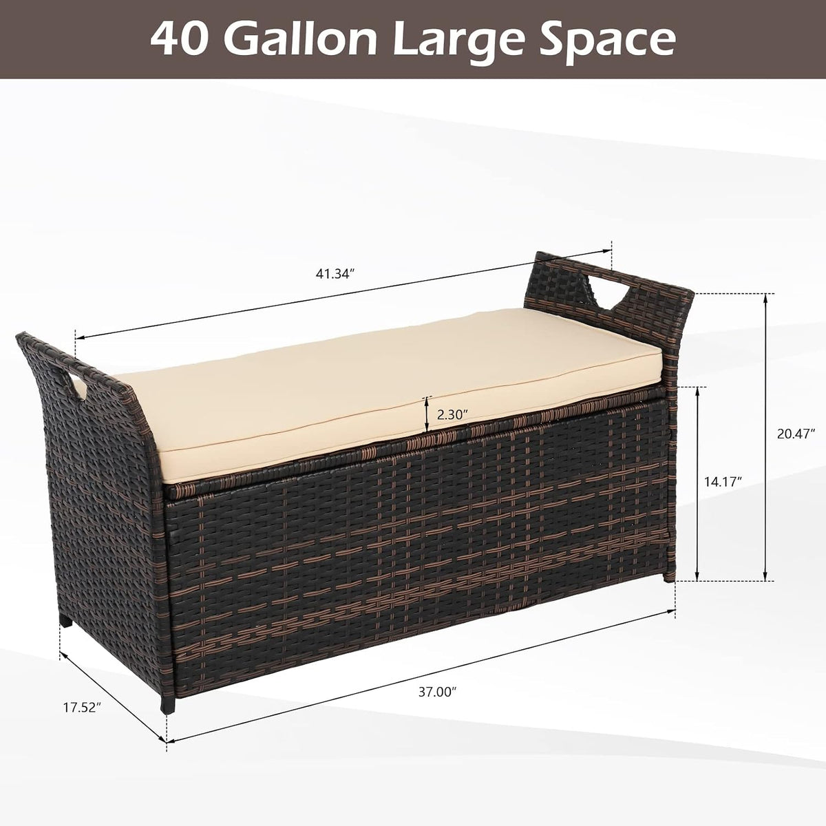 vingli 40 gallon rattan deck box with cushion, close-up detail