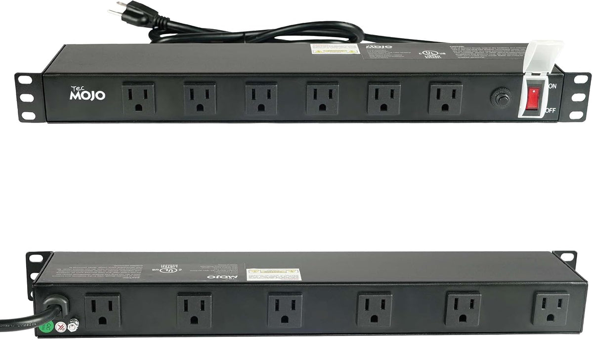 Tecmojo 1U Rackmount Network-Grade PDU Power Strip, 12 Wide-Spaced Right Angle