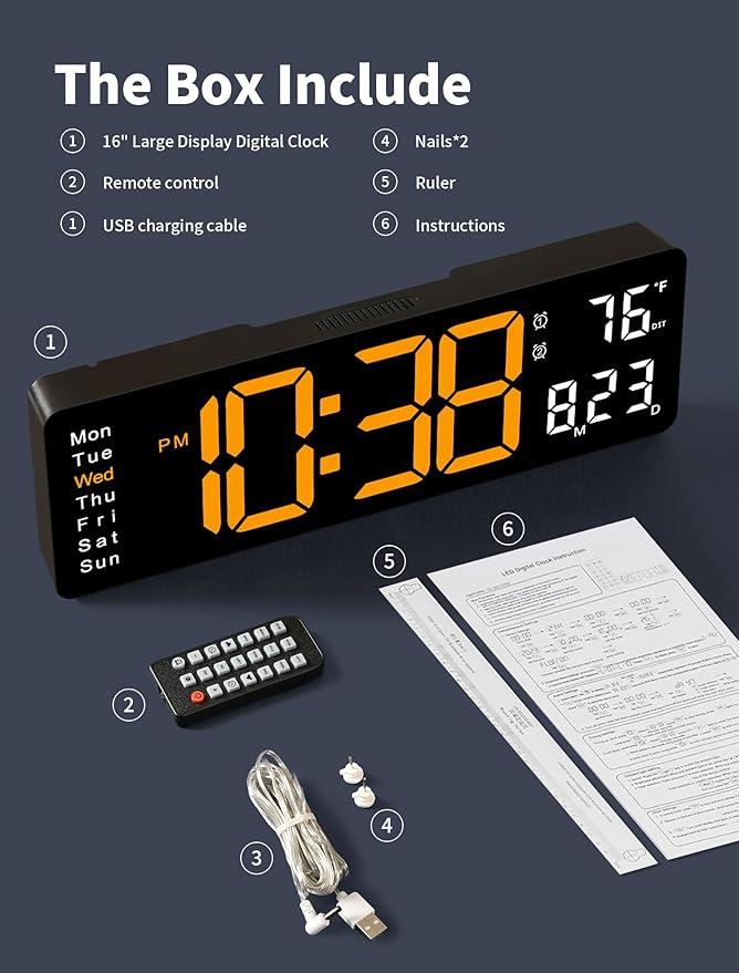 MASHI Digital Wall Clock, Auto-Dimming Wall Clock