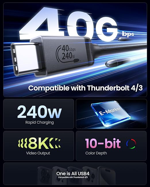 Silkland USB 4 for Thunderbolt 4 Cable 6.6FT/2M, 40Gbps Data Sync, 8K