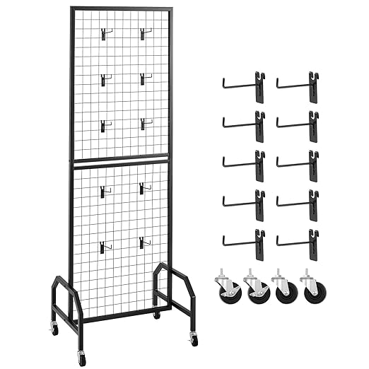 VEVOR Grid Wall Panel, 1.9 x 5.4 ft Wire Grid Panels Display Rack, Movable Art