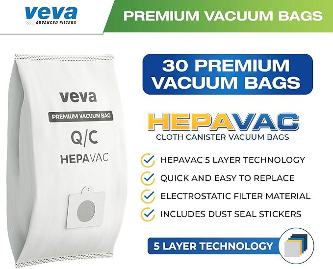 30 Pack Type Q/C 53292 HEPA Vacuum Bags