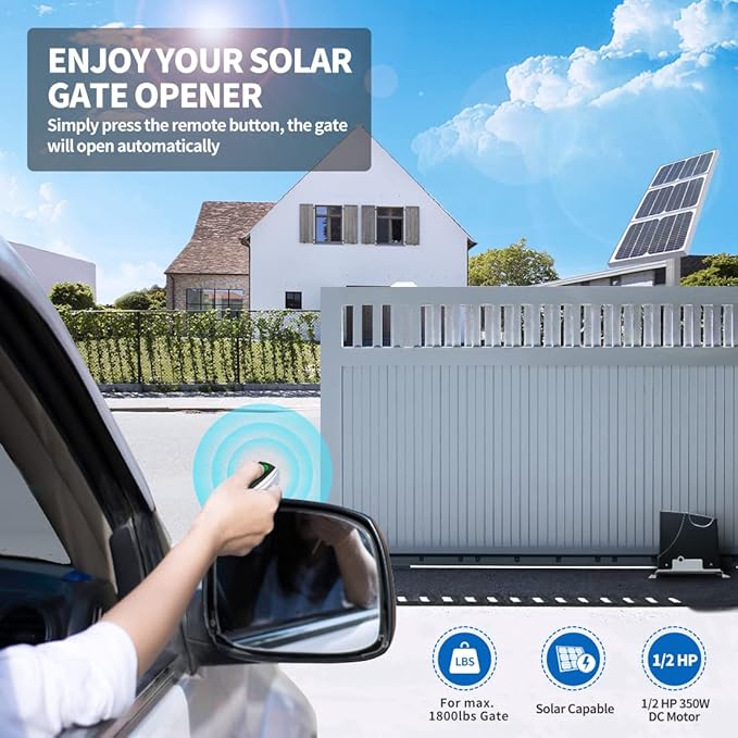 TOPENS DK1000S Solar Sliding Gate Opener Rack Drive Automatic Gate Motor