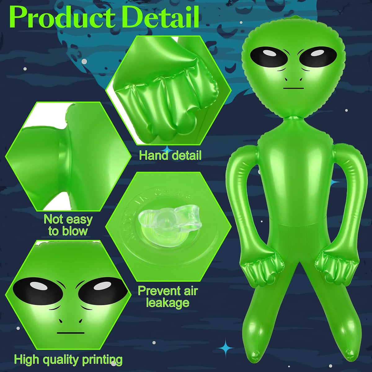 6 Pack 63 Inch Giant Inflatable Alien 31.5 Inch Jumbo Blow Up Alien Green Inflatable Balloon for Space Party Decorations UFO Theme Spaceship Party Birthday Halloween Easter Christmas Home
