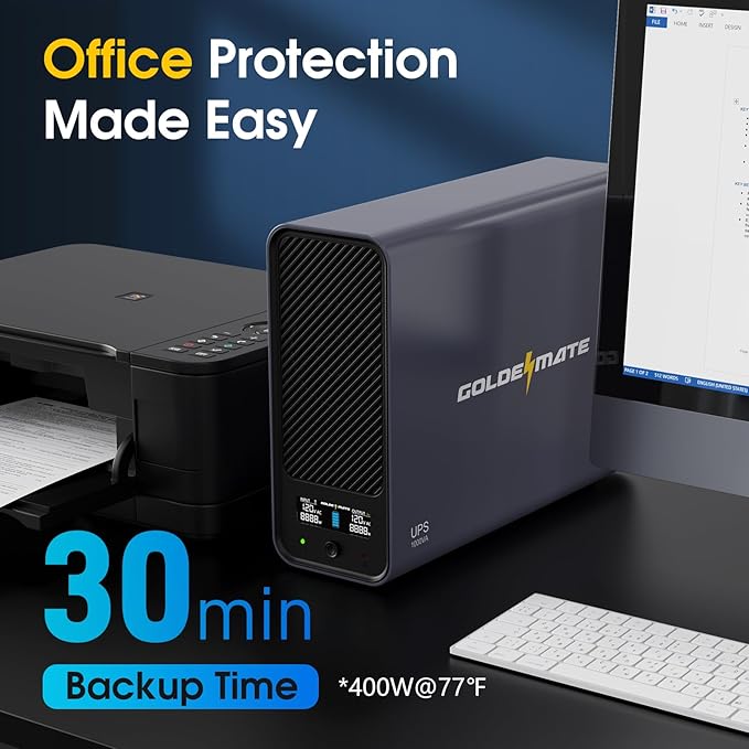 GOLDENMATE 1000VA/800W Lithium UPS Battery Backup & Surge Protector, Backup