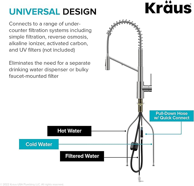 KRAUS Oletto 2-in-1 Commercial Style Pull-Down Single Handle Water Filter