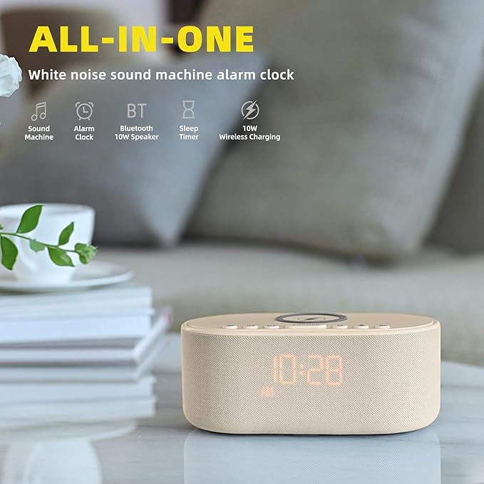 Sound Machine Alarm Clock for Bedrooms: Bluetooth 10W Stereo Sound Speaker