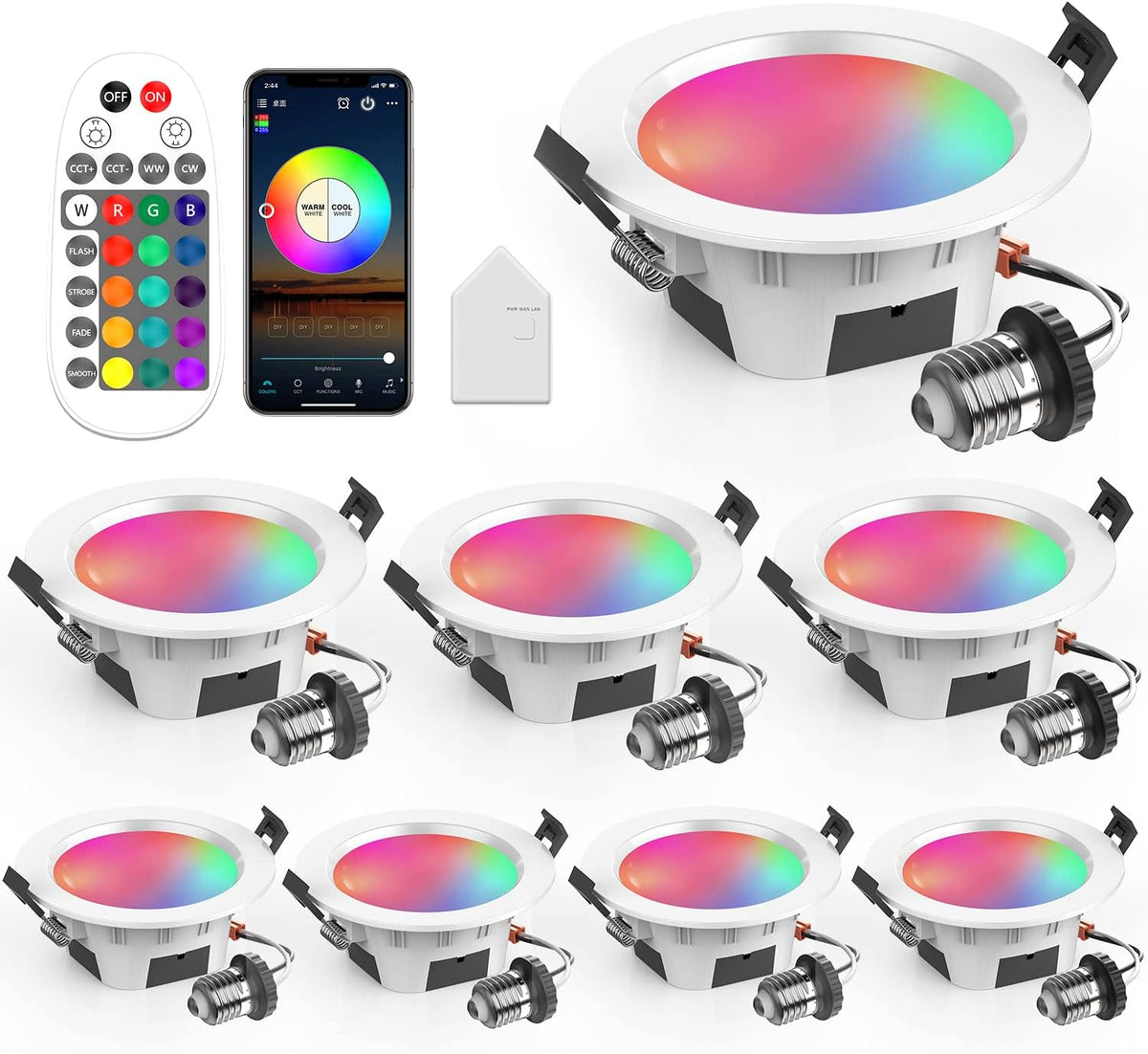 Vanance Smart Recessed Lighting 3 Inch, Tunable 2700K~6500K, RGB Color Changing (8Pack)