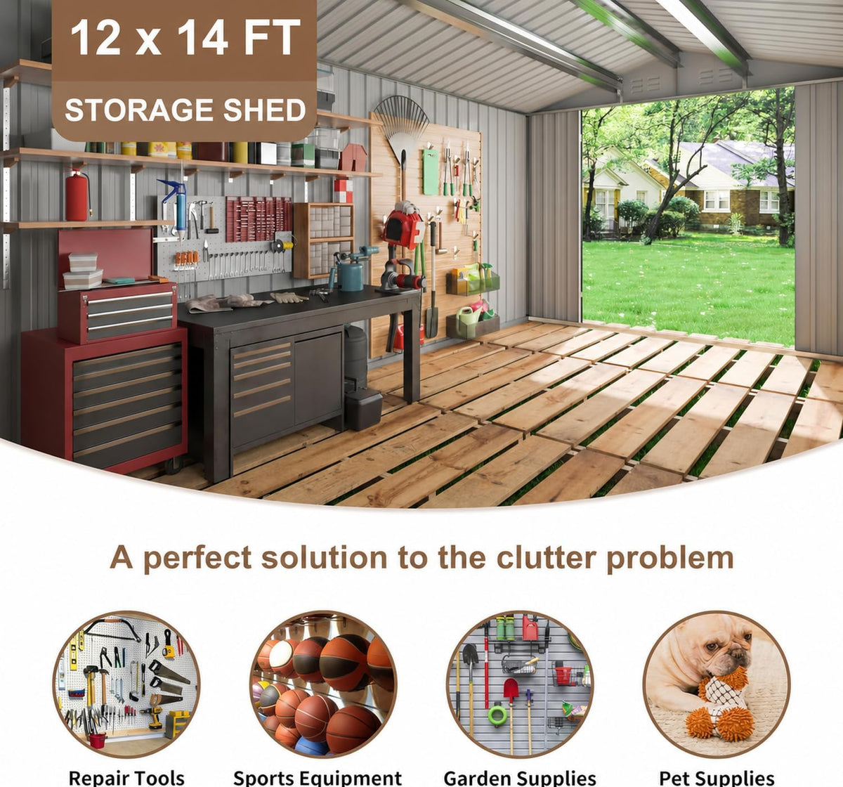 polar aurora 12x14 ft outdoor storage shed, side view
