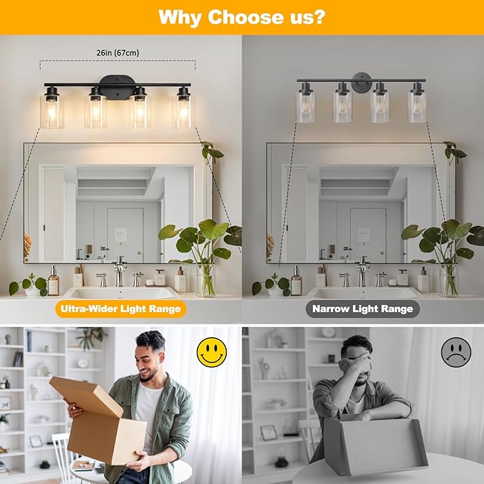 Unicozin Bathroom Light Fixtures, 4 Light Vanity Lights
