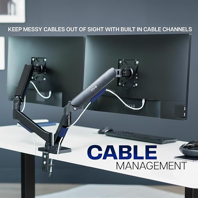VIVO Dual Monitor up to 32 inches and 19.8 lbs per Screen, Pneumatic Arm Desk