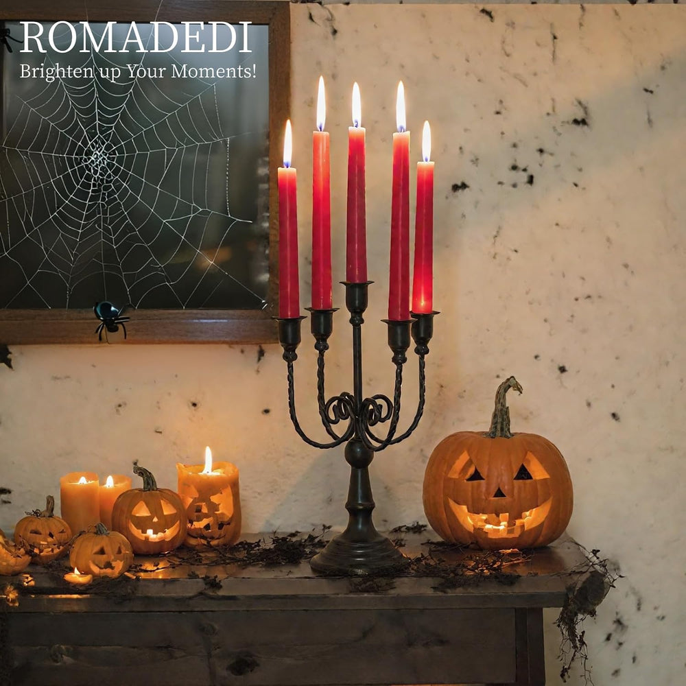 Romadedi Halloween Candelabra, Black 5-Arm Candle Holder 11.8", Set of 6