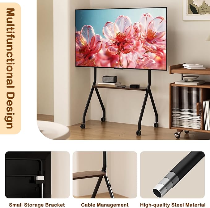 CVDF Rolling TV Stand for 49-75 Inch LCD LED OLED Flat/Curved Panel Screen TVs