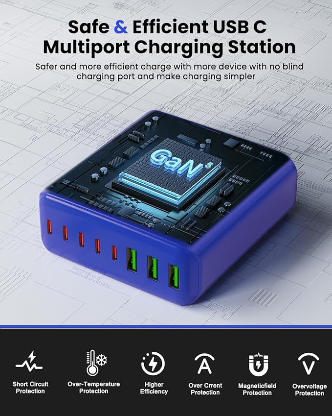 500W USB C Charger Block, 8-Port USB C Charging Station Fast Charging PD 120W
