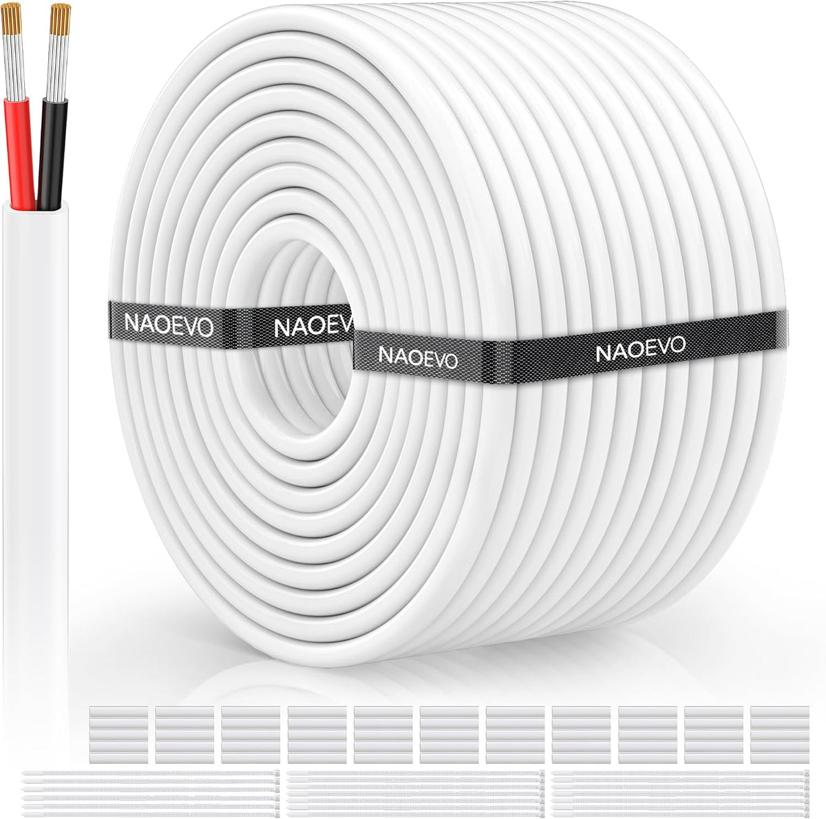 NAOVEO 10 Gauge Wire 2 Conductor Electrical Wire, 10 AWG Stranded PVC Tinned