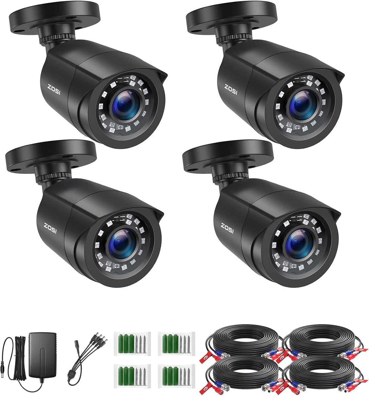 ZOSI 4 Pack 2MP 1080p HD-TVI Bullet Security Camera Indoor Outdoor
