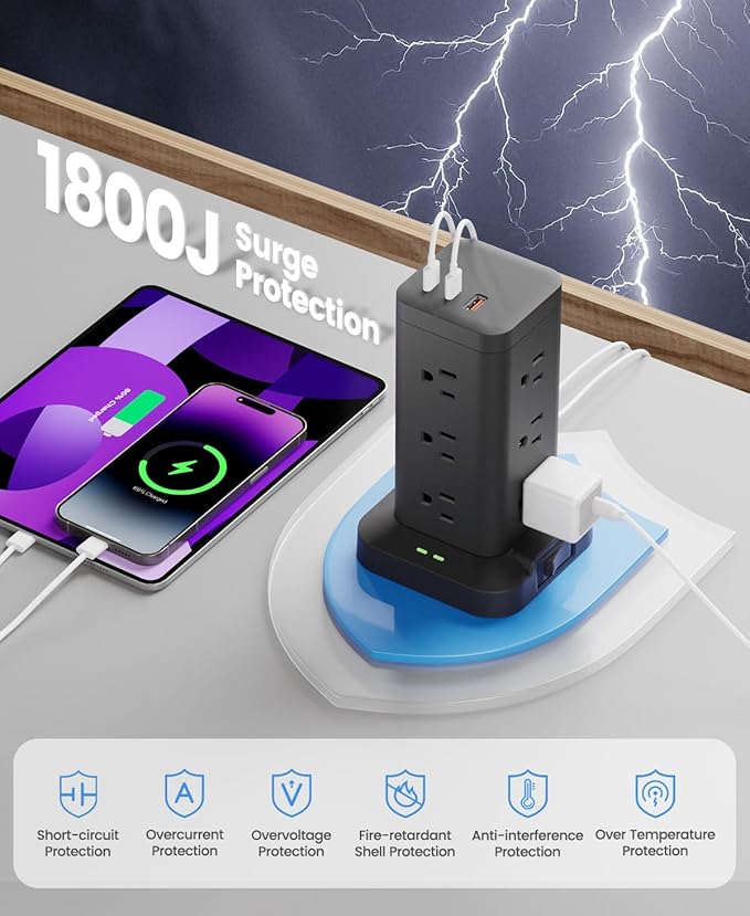Tagzilo 15-in-1 Power Strip Tower