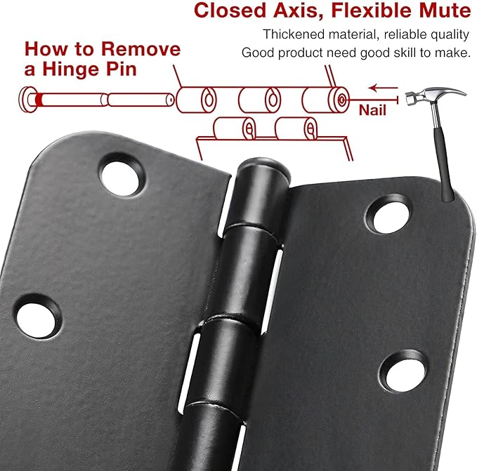 Interior Matte Black Hardware Door Hinges 3.5 Inch 30 Pack 3 1/2" Rounded 5/8"