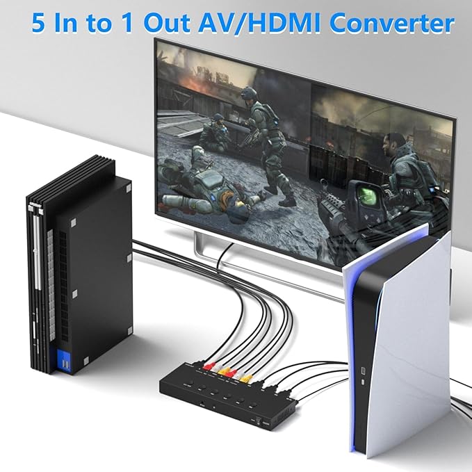 Azduou 2 AV Inputs + 3 HDMI 2.0 Inputs to HDMI Converter