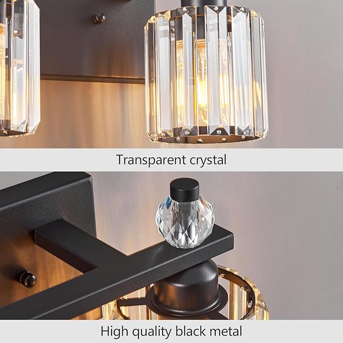 FDPBY Bathroom Vanity Lights 2-Light Sand Black Modern Crystal Vanity Light