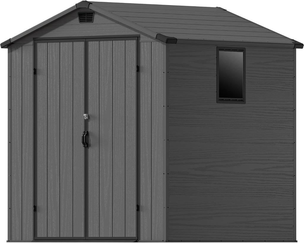 devoko 6x6 ft resin storage shed with floor, front angle view