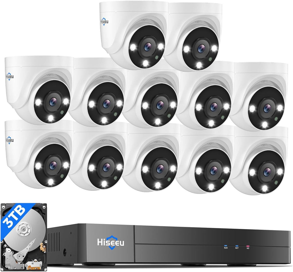 Hiseeu 16 Channel 3K Wired Security Camera System (12PCS)