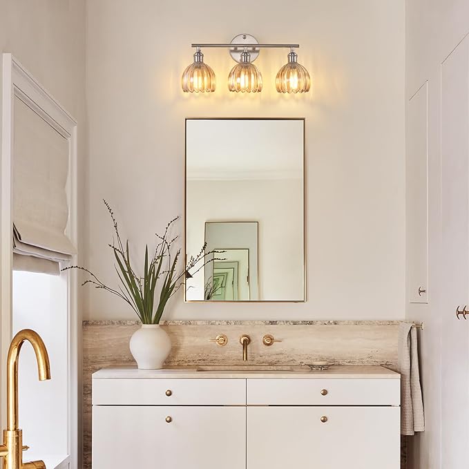 Shenmoyl Bathroom Light Fixtures, 3-Light Vanity Wall Light Over Mirror