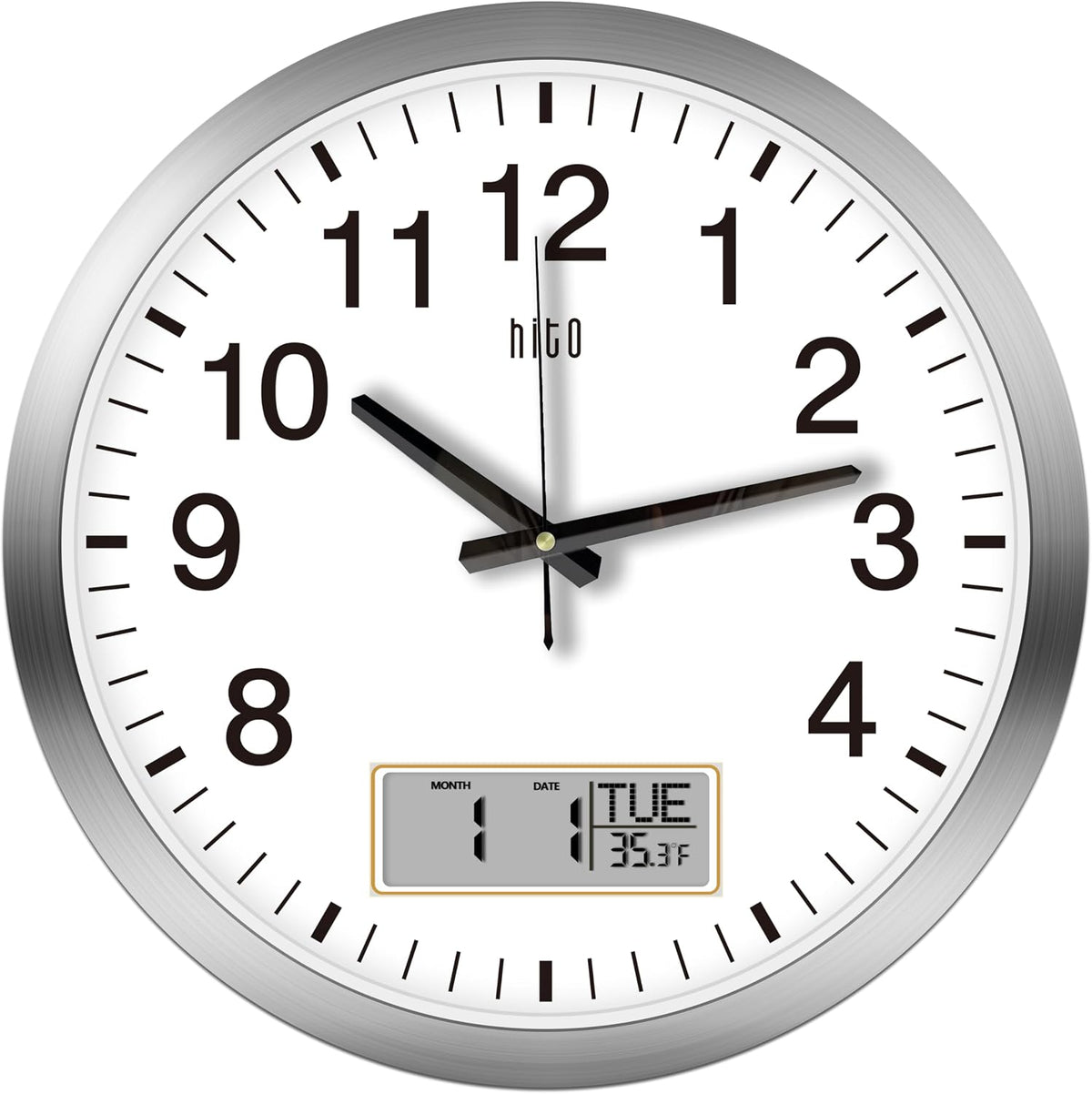 HITO 16 Inch Silent Wall Clock Battery Operated