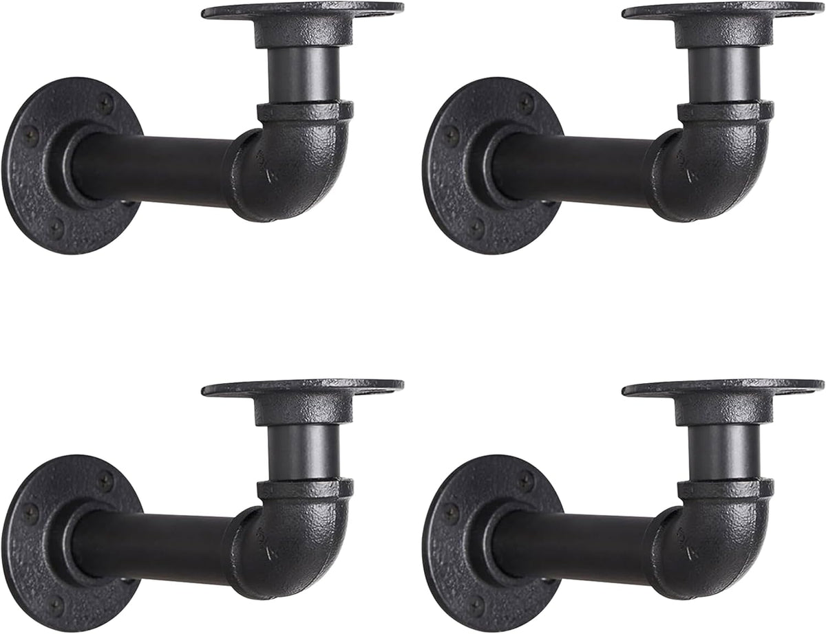 Industrial L Pipe Shelf Brackets for 9-18 in Depth Wood Heavy-Duty 3/4" Iron,Wall Mount Floating Shelf Bracket L Metal Pipe Shelving Brackets for Wood-Black DIY Pipe Shelves(8.5*3.1 Inch 4 Pack)