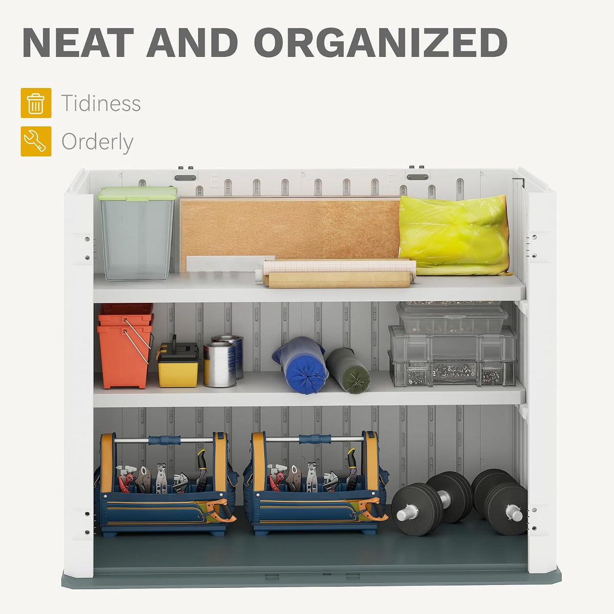 dwvo 2-pack resin storage shed shelves, fit for showing dimensions