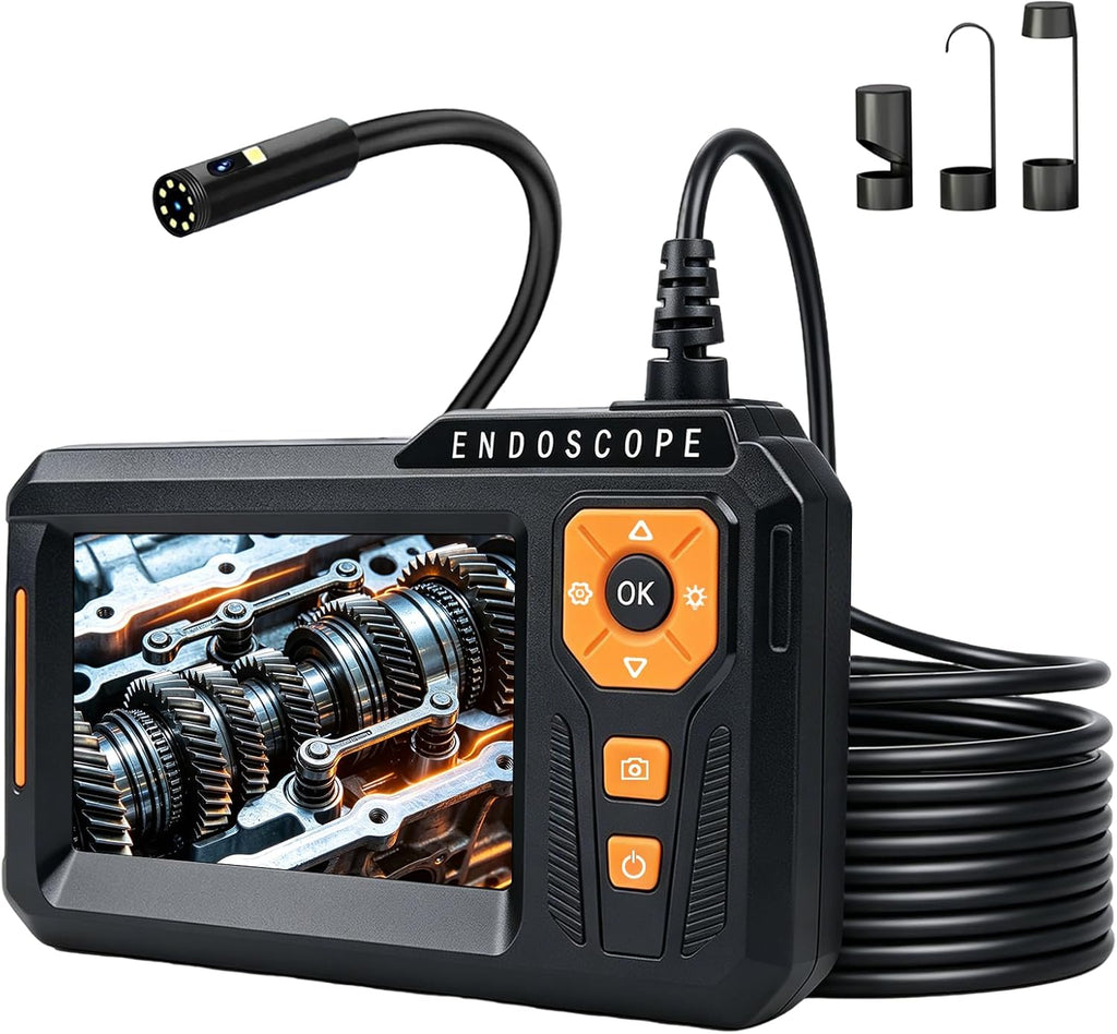 Dual Lens Endoscope Camera with Light, 5" IPS Screen 1080P HD Borescope