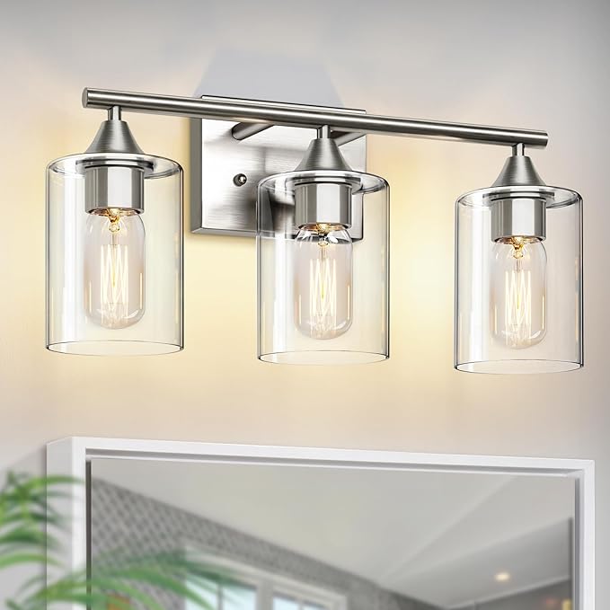 XPEHK 3-Light Bathroom Light Fixtures, Brushed Nickel Vanity Light, Modern