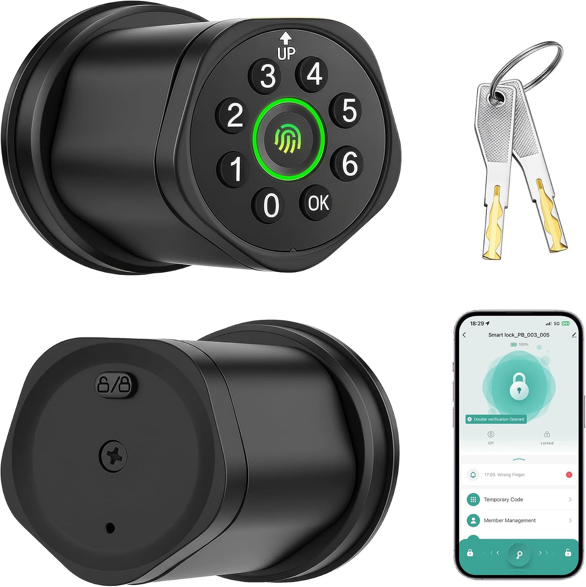 Keyless Entry Keypad Door Lock with Knob, Smart Door Lock with Fingerprint