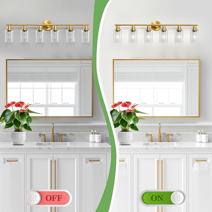 Guliaofo 6-Light E26 Gold Bathroom Vanity Lights, Modern Bathroom Light Fixtures