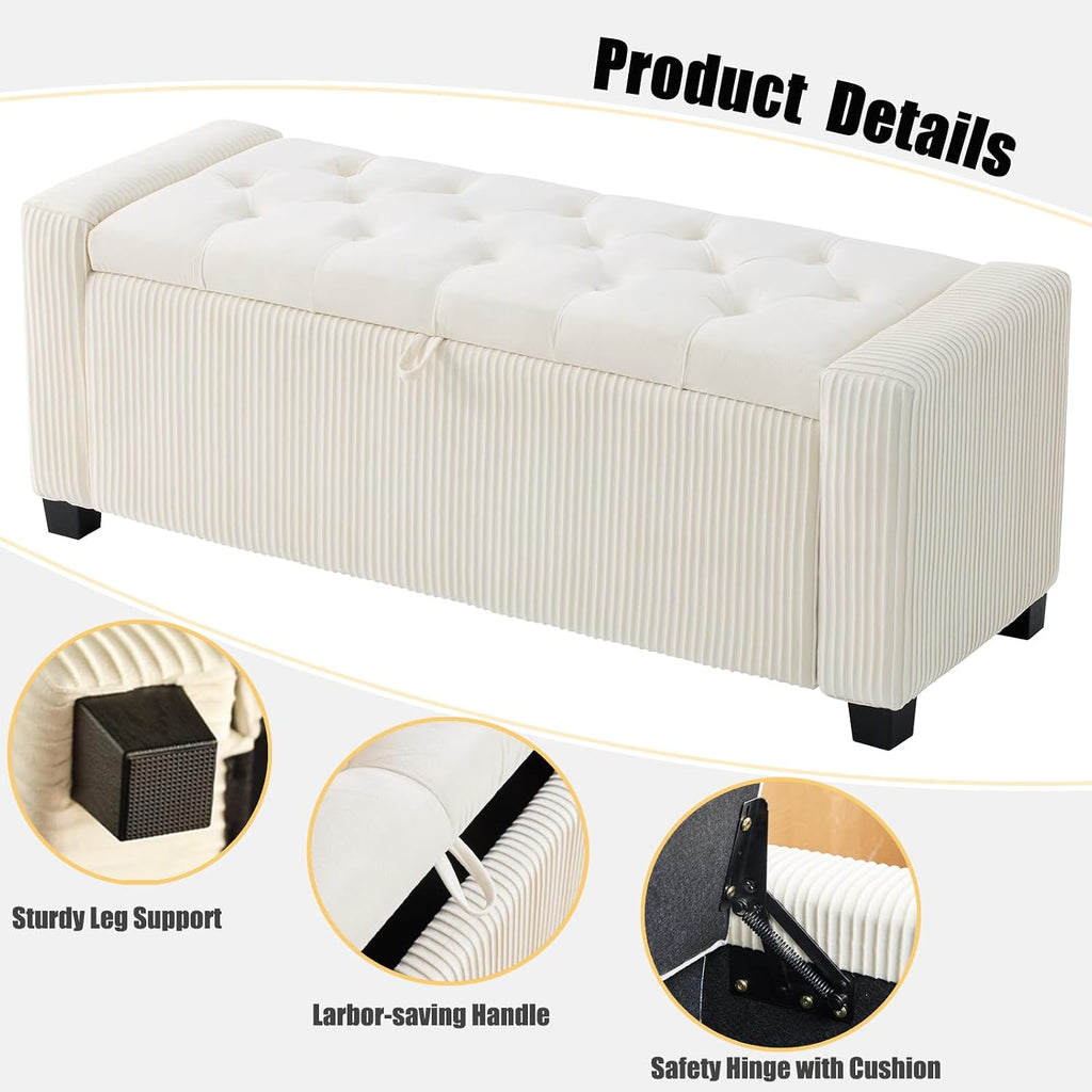 yyw home 43" velvet ottoman bench with storage, side view
