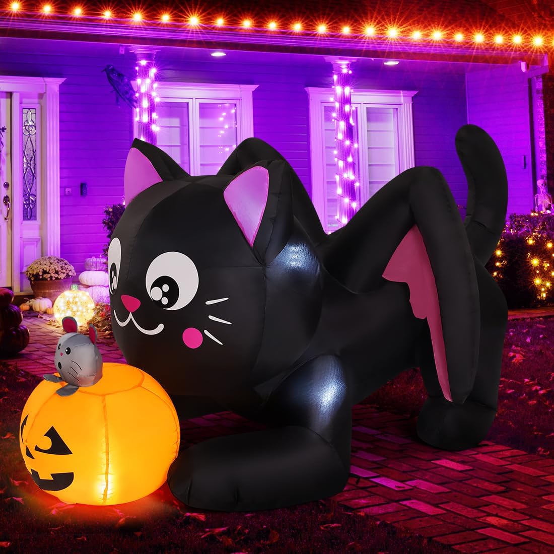 COMIN 5 FT Halloween Inflatables Cat with Pumpkin Outdoor Decorations