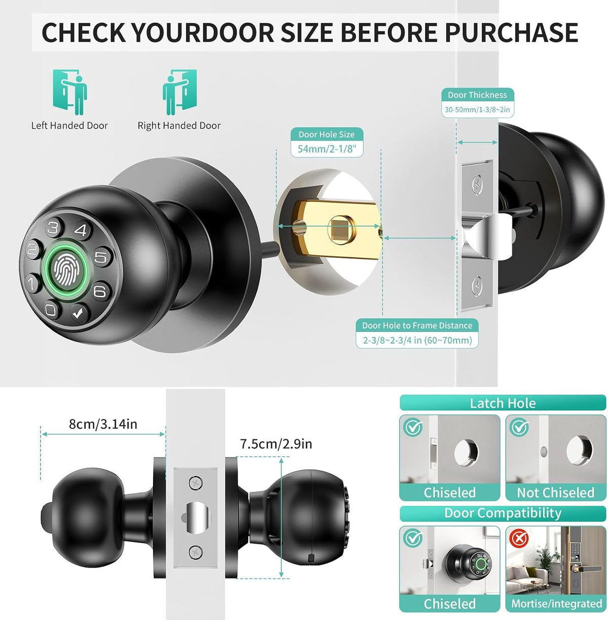 fingerprint door lock biometric keypad smart door knob, package contents
