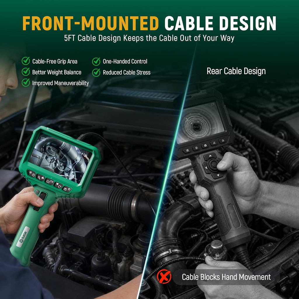 sata articulating borescope camera with light, 210° two-way, side view