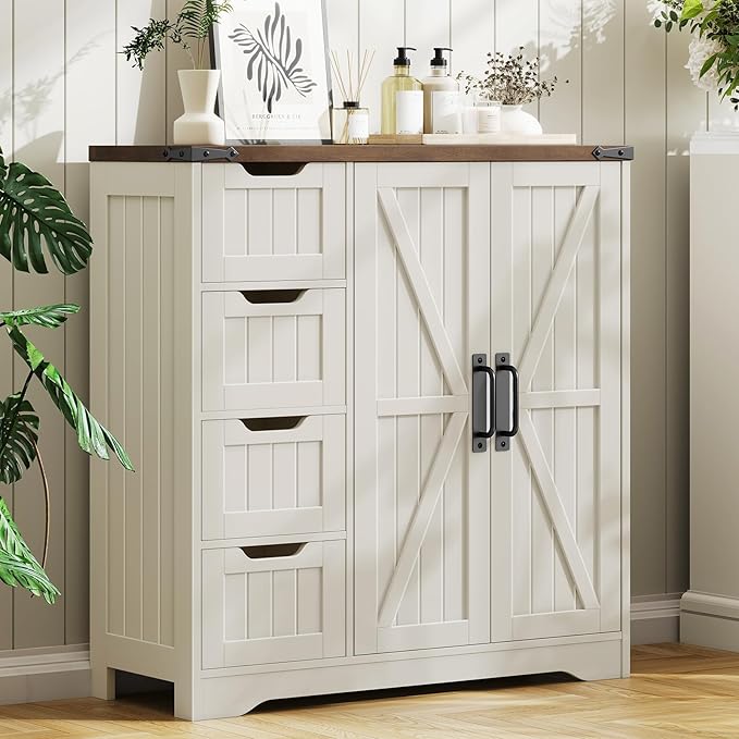 Vabches Farmhouse Bathroom Cabinet, Freestanding Storage Cabinet