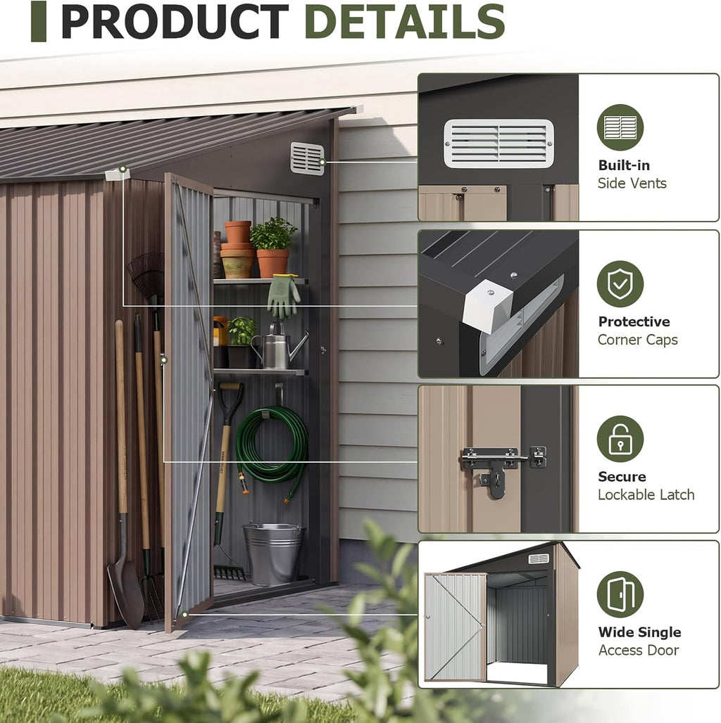 aoxun 8x6 ft lean to outdoor storage shed showing dimensions