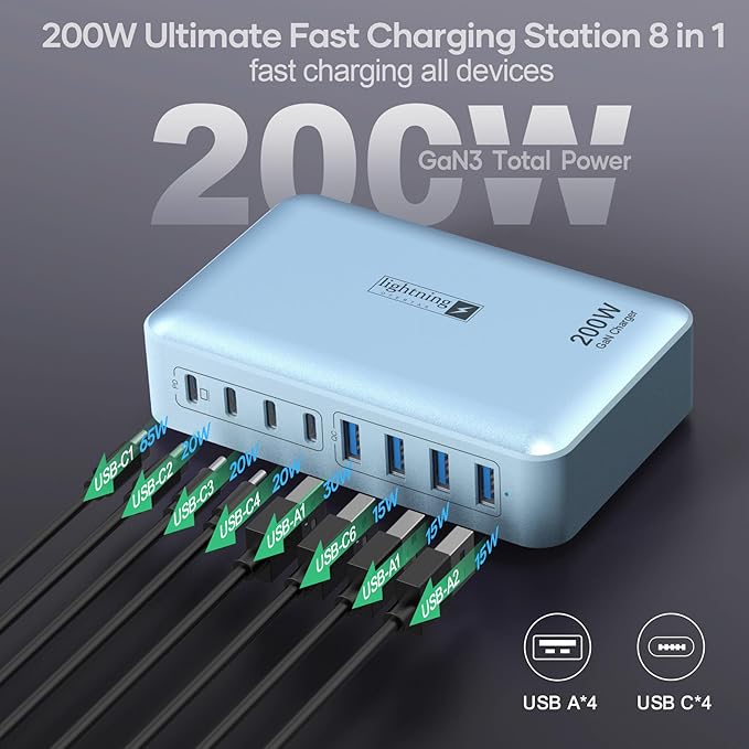 8-Port Multi Charging Stations 200W