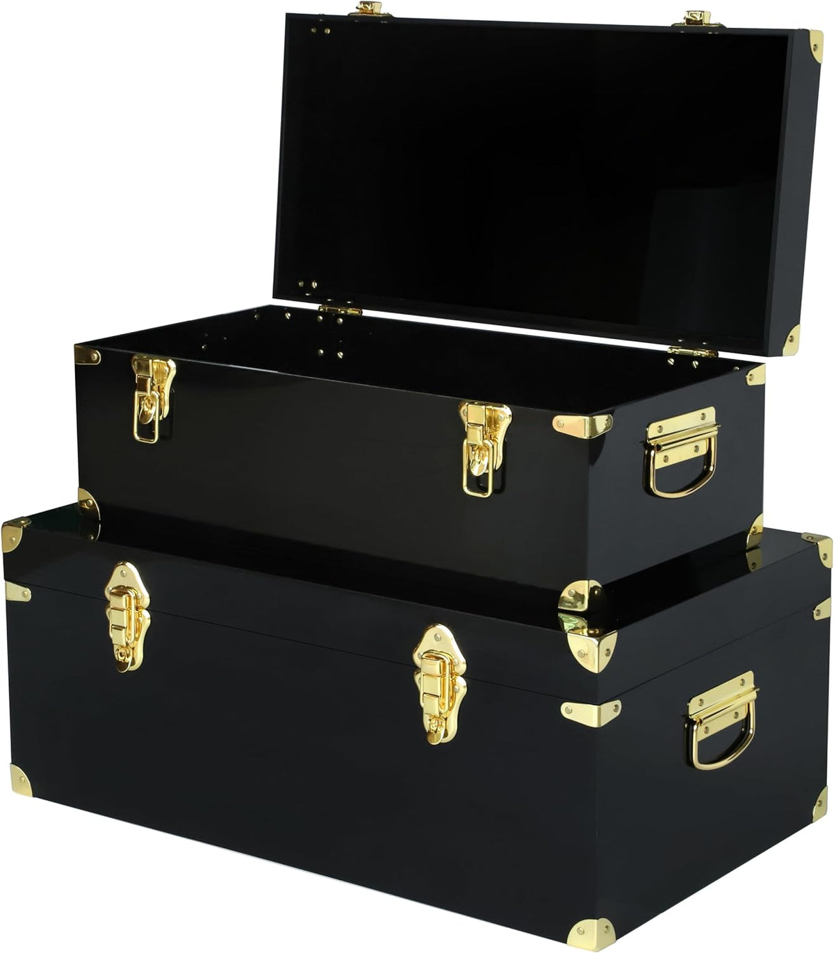 Vixdonos Acrylic Storage Chest Decorative Trunk Set of 2 Large Box College Dorm Organizer with Hardware Hasps and Handle for Home Deocr,23.7X14.2X9.5 Inches,Black