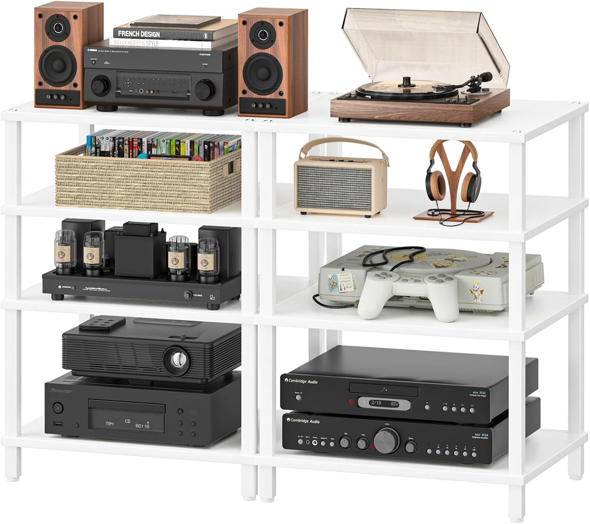 LELELINKY 4-Tier AV Media Player Stand Set of 2, Wooden TV Stand, Game Console