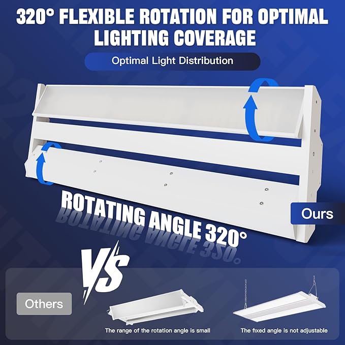 JTT 200/150/100W LED Linear Shop Lights, 2FT 30000LM 360° Adjustable Led High (4-Pack)