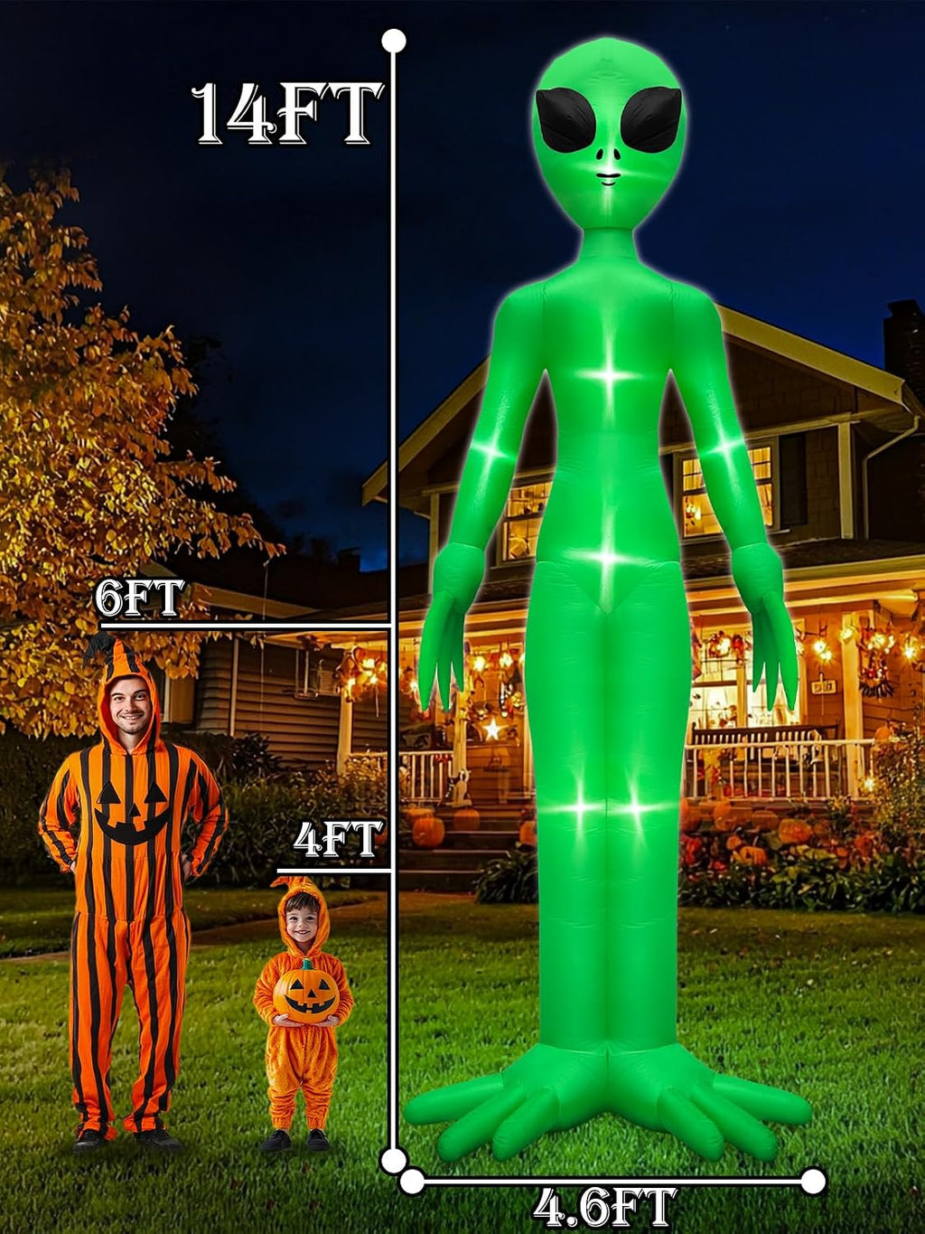 14 Ft Giant Halloween Inflatable Alien Decoration with Built-in LEDs